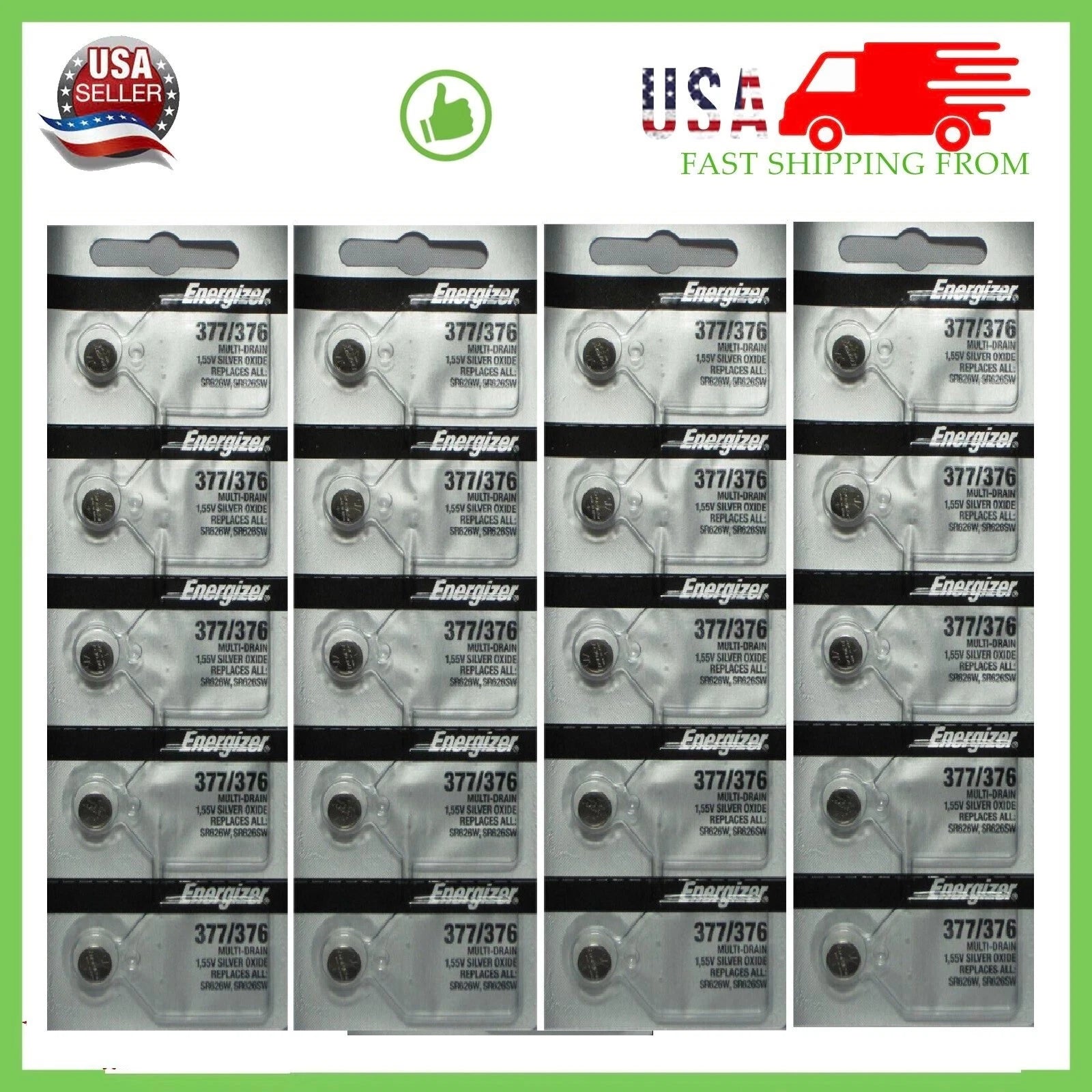 20 x FRESH Energizer 377 376 WATCH BATTERY SR626SW SR626W Silver Oxide Battery