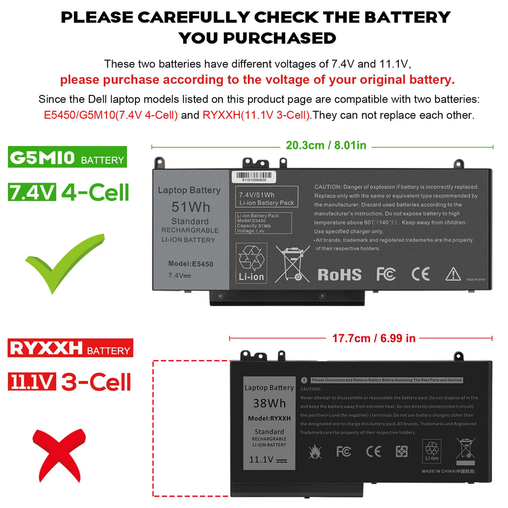 Battery for Dell Latitude E5450 E5550 E5250 Notebook Laptop 15.6" G5M10 WYJC2 US