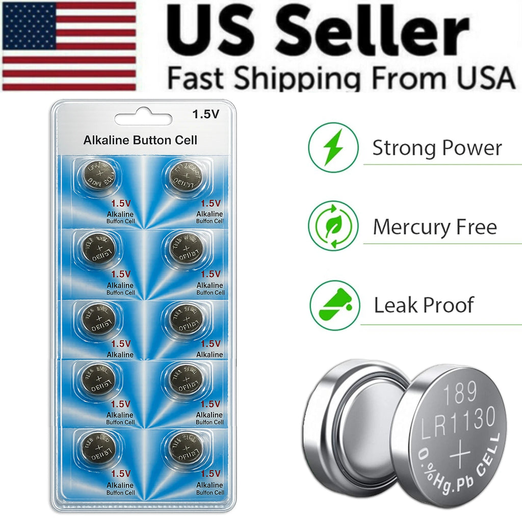 10 PCS LR1130 AG10 389 Alkaline Battery 1.5V Button Cell for Watch Calculator US