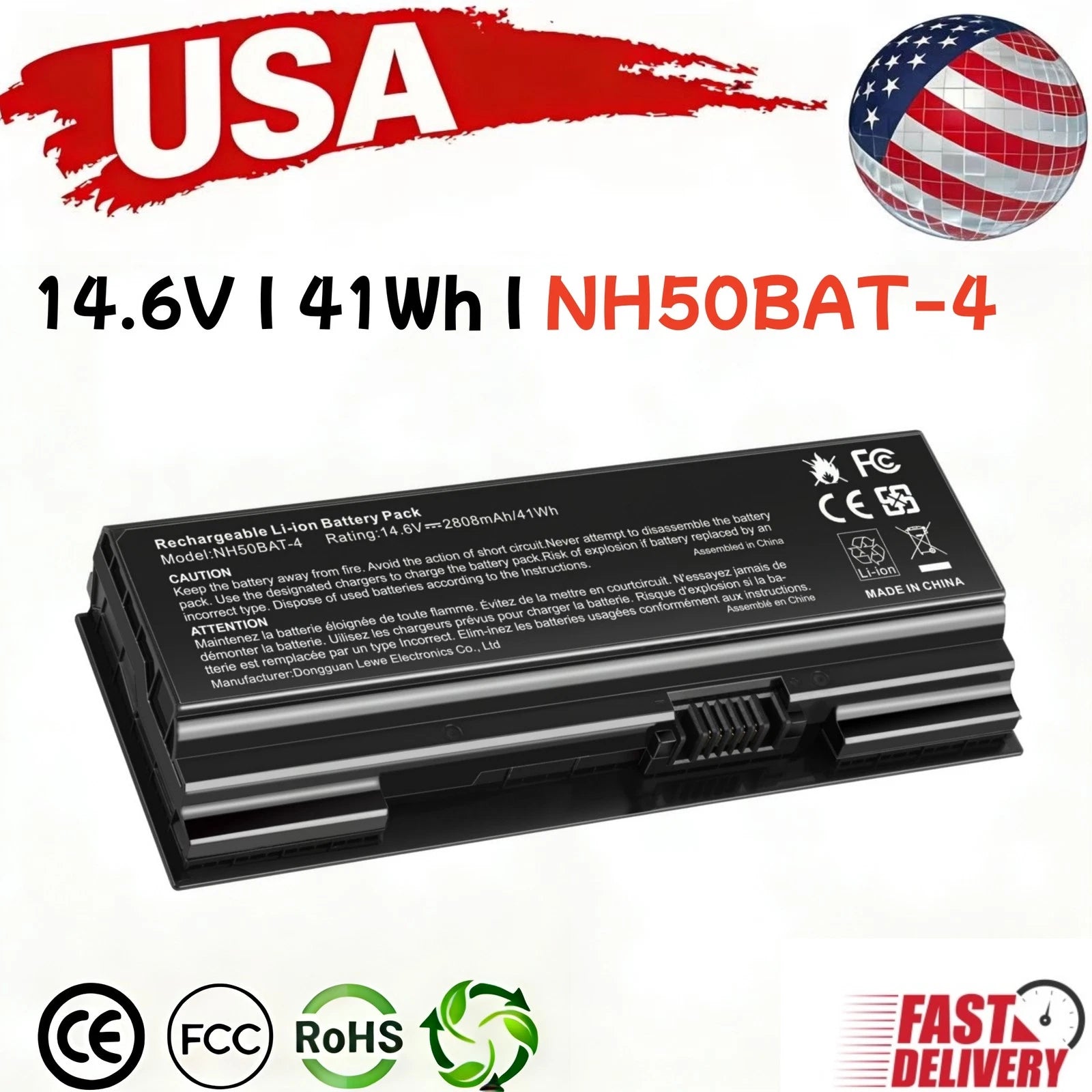 NH50BAT-4 6-87-NH50S-41C00 Battery For Clevo NH50RH NH55EDQ NH58EDQ NH70 41wh