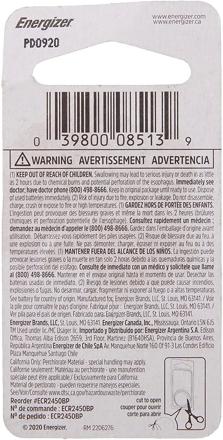 Energizer Lithium Coin Watch/Electronic Battery Ecr2450