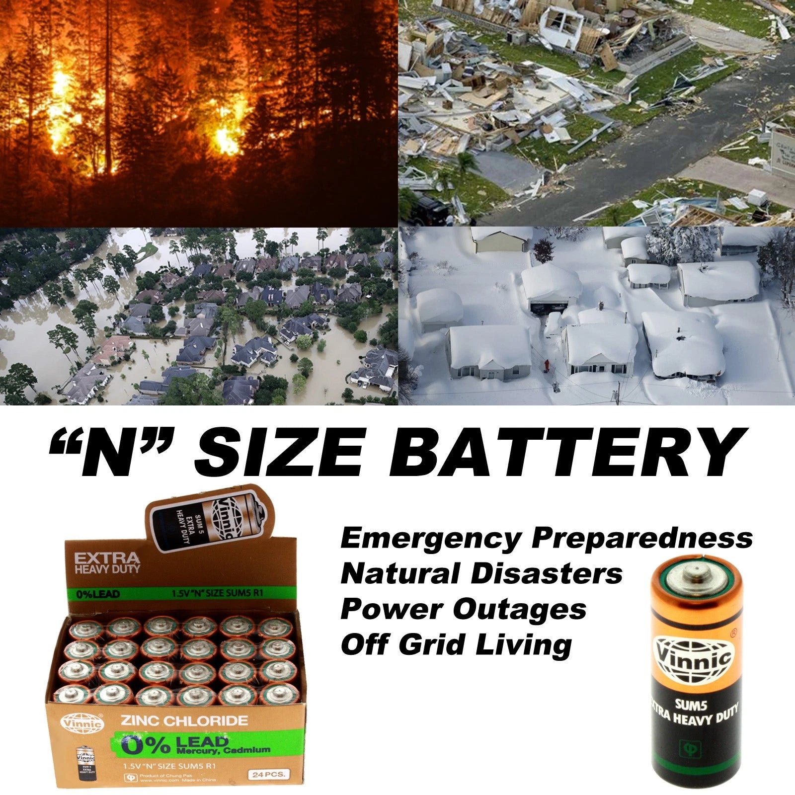 24pc VINNIC ER1NMSG N Size Extra Heavy Duty Batteries 4001, 810, 910A, A910
