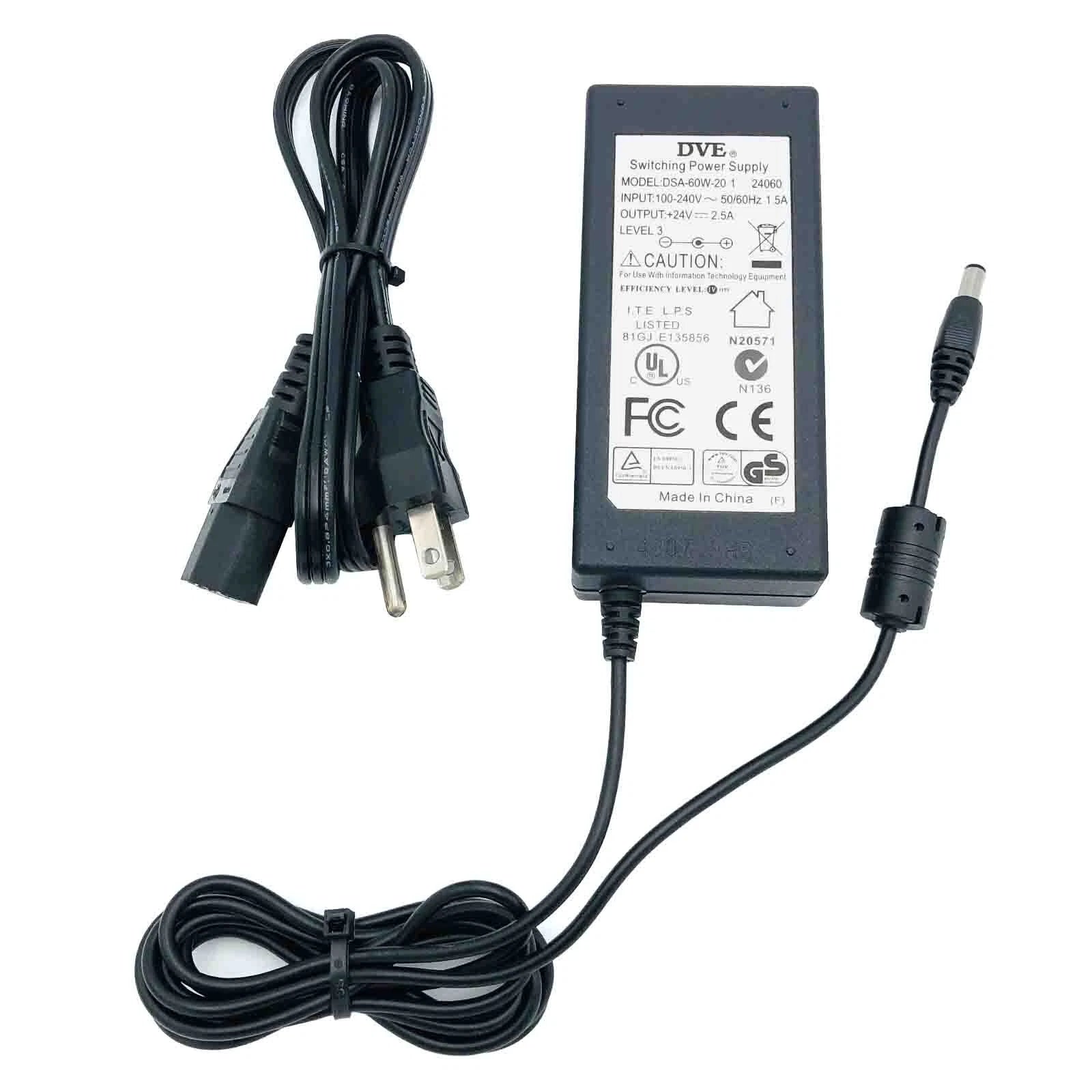 NEW Genuine 60W DVE MagTek Power Supply Adapter 24V 2.5A DSA-60W-20 1 24060 OEM