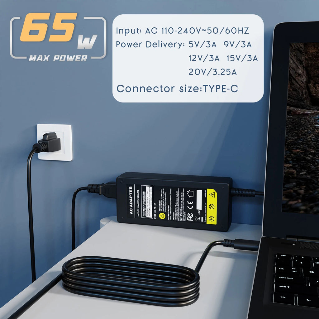 LOT USB C/Type C 45W/65W/90W Adapter Charger For Laptop Dell Acer HP ASUS Lenovo