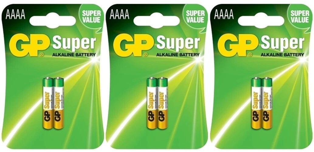 6 Pack Super Fresh GP AAAA Super Alkaline 1.5V Batteries LR61 MN2500 EN96 3x2