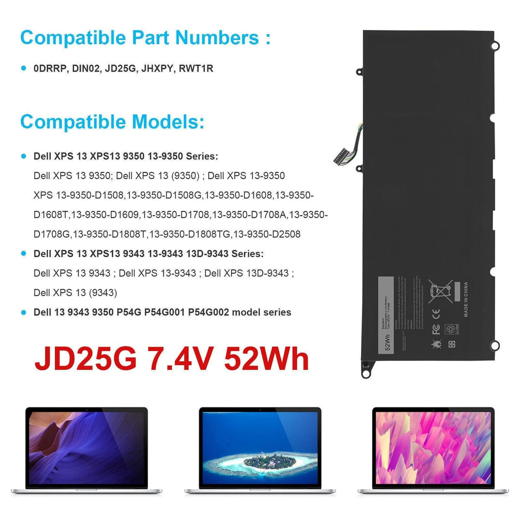 ?PW23Y /JD25G Battery For Dell XPS 13 9343 9350 9360 9360-D1605G P54G 2-Types US
