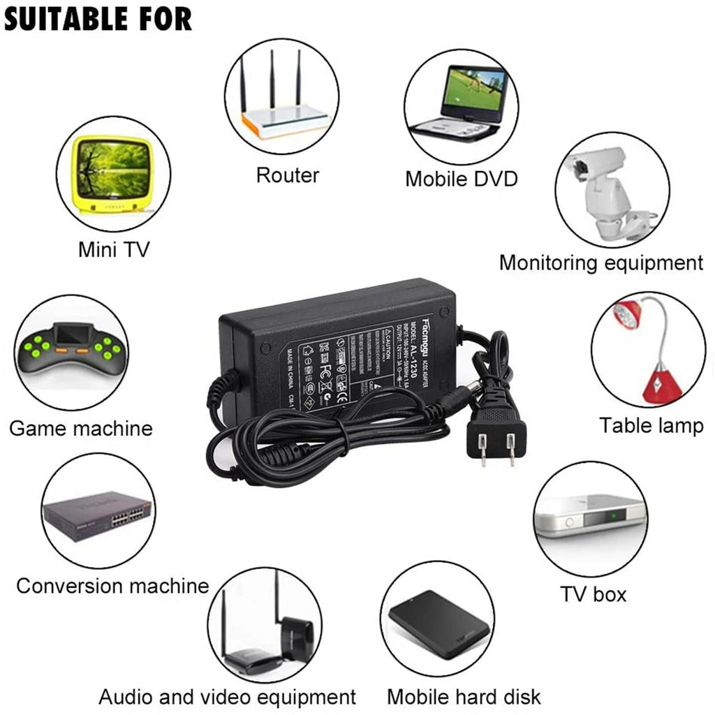 Power Supply Adapter 5.5x2.5mm Plug for LED Strip Light DVR NVR Security Cameras