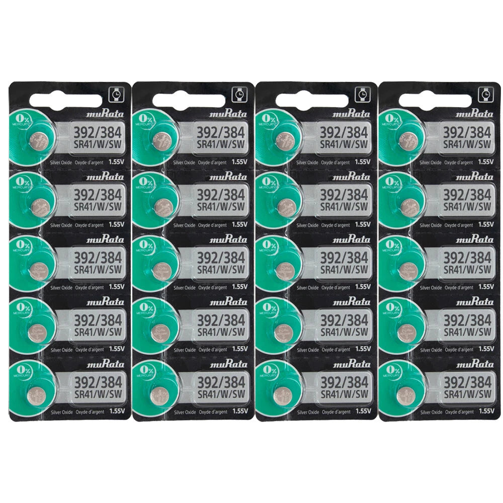 20 Murata Silver Oxide SR41SW SR41W SR41 Watch 1.55V Battery, Replaces Sony