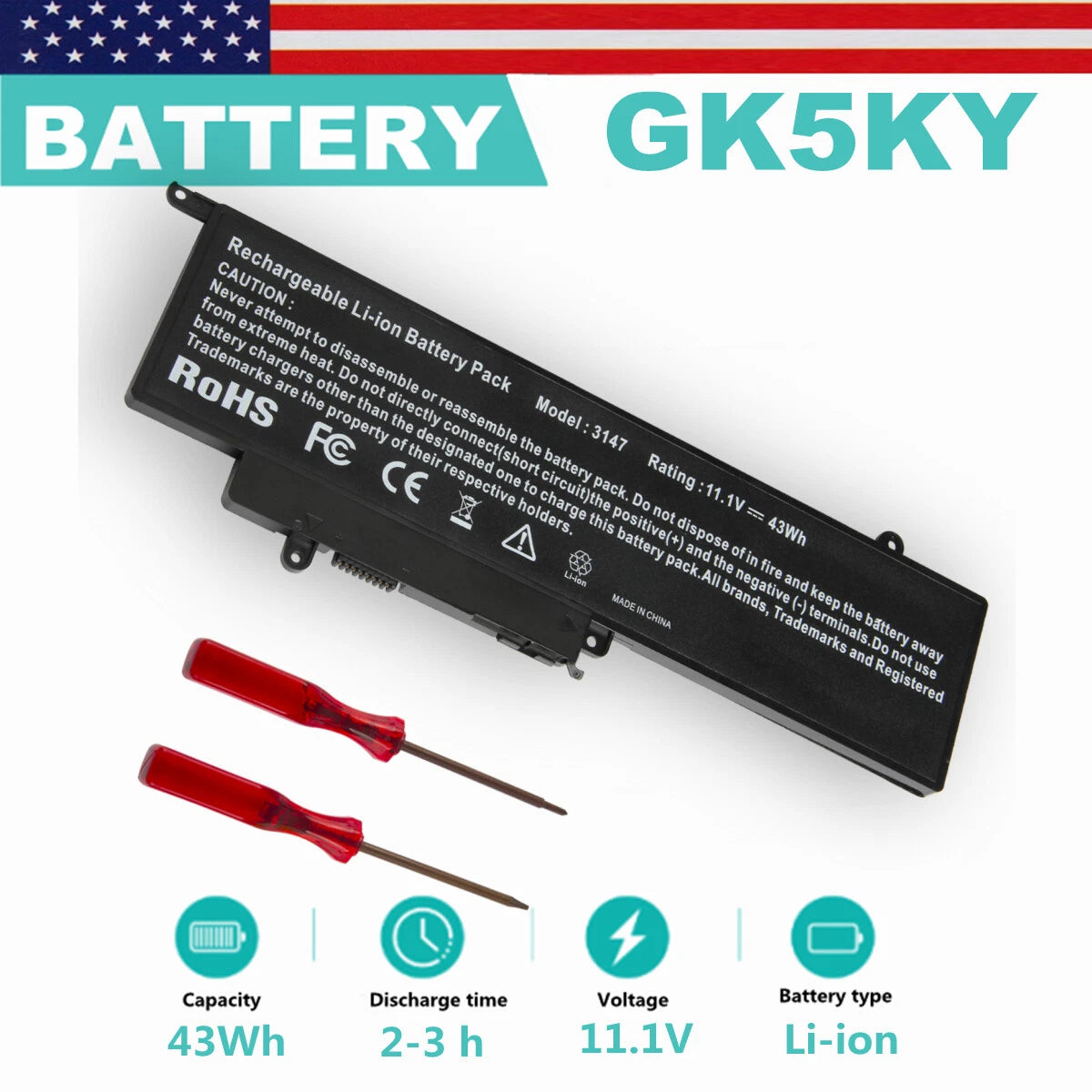 GK5KY Battery for Dell Inspiron 11 3000 3147 3148 3152 13 7000 7348 15 7568