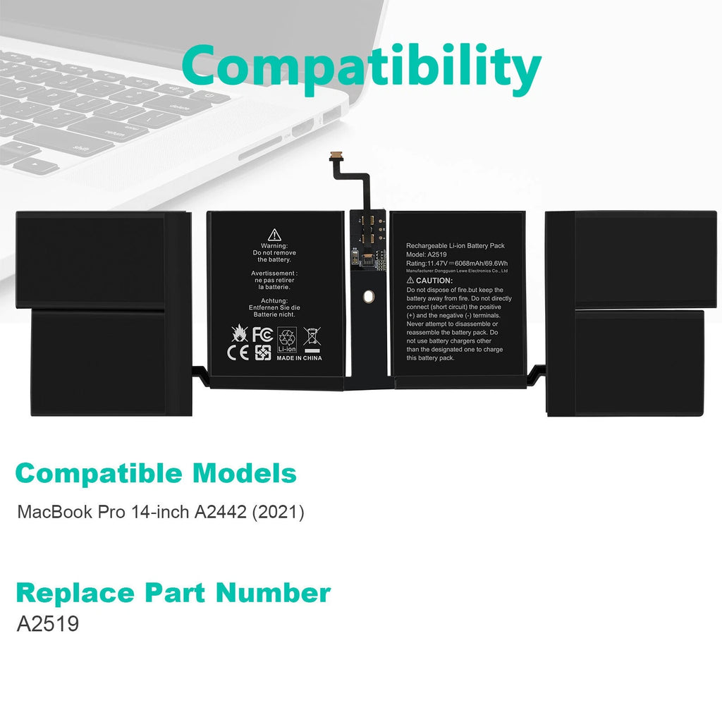 ??A2519 Battery For Apple MacBook Pro 14" A2442 M1 2021 Year MKGR3LL/A EMC 3650