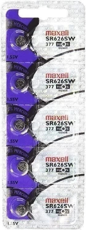 Maxell 377 Silver Oxide Watch Batteries (5 Batteries) Hologram Pack