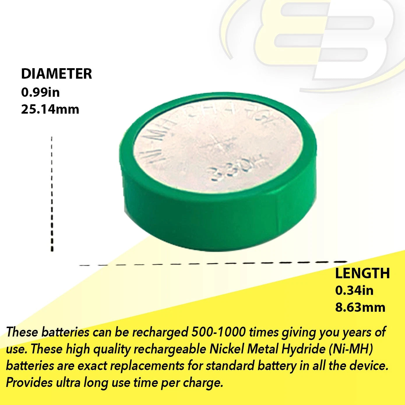 5X Exell 1.2V 330mAh NiMH Flat Top Rechargable Battery