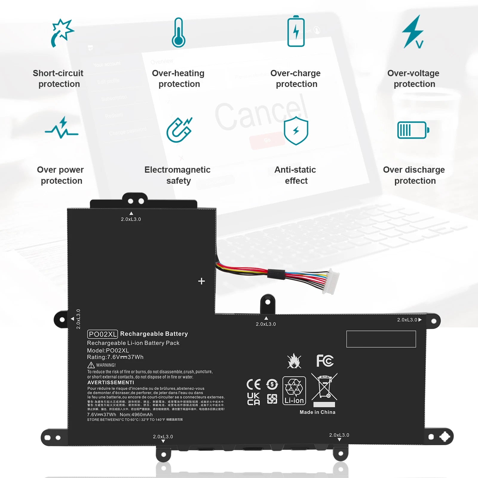 For HP Stream 11-y012nr 11-ah117wm - Battery 7.6V 37Wh P002XL PO02XL 824560-005