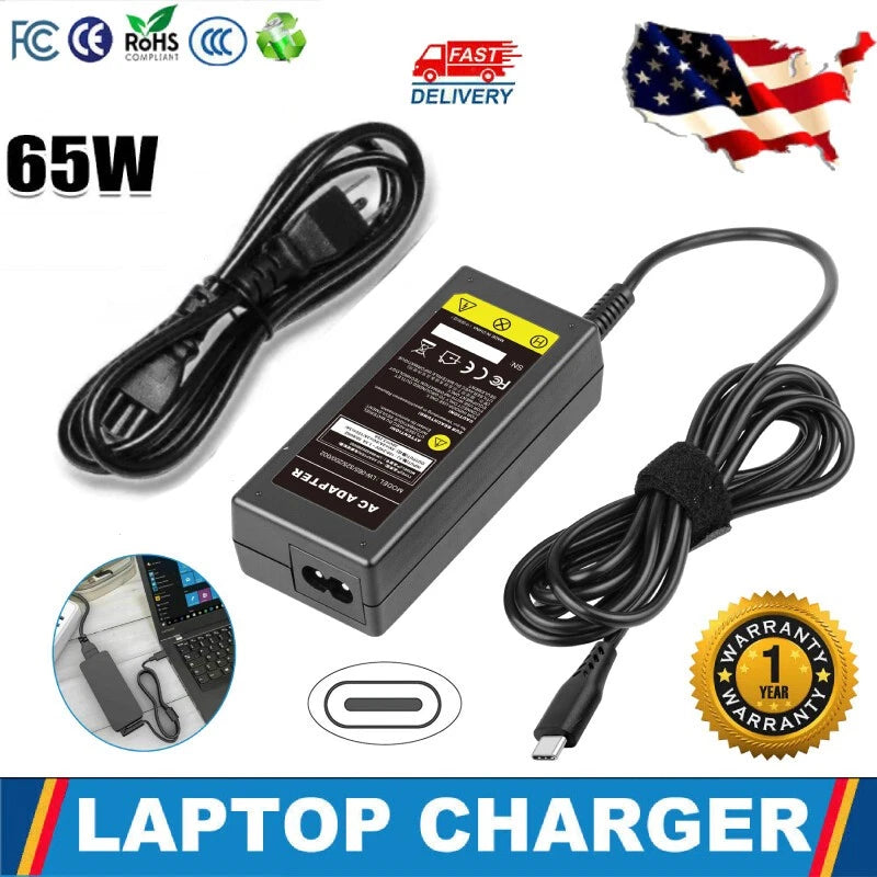 65W Type-C USB-C Laptop Adapter Charger for Dell Lenovo HP ASUS Acer OEM Replace