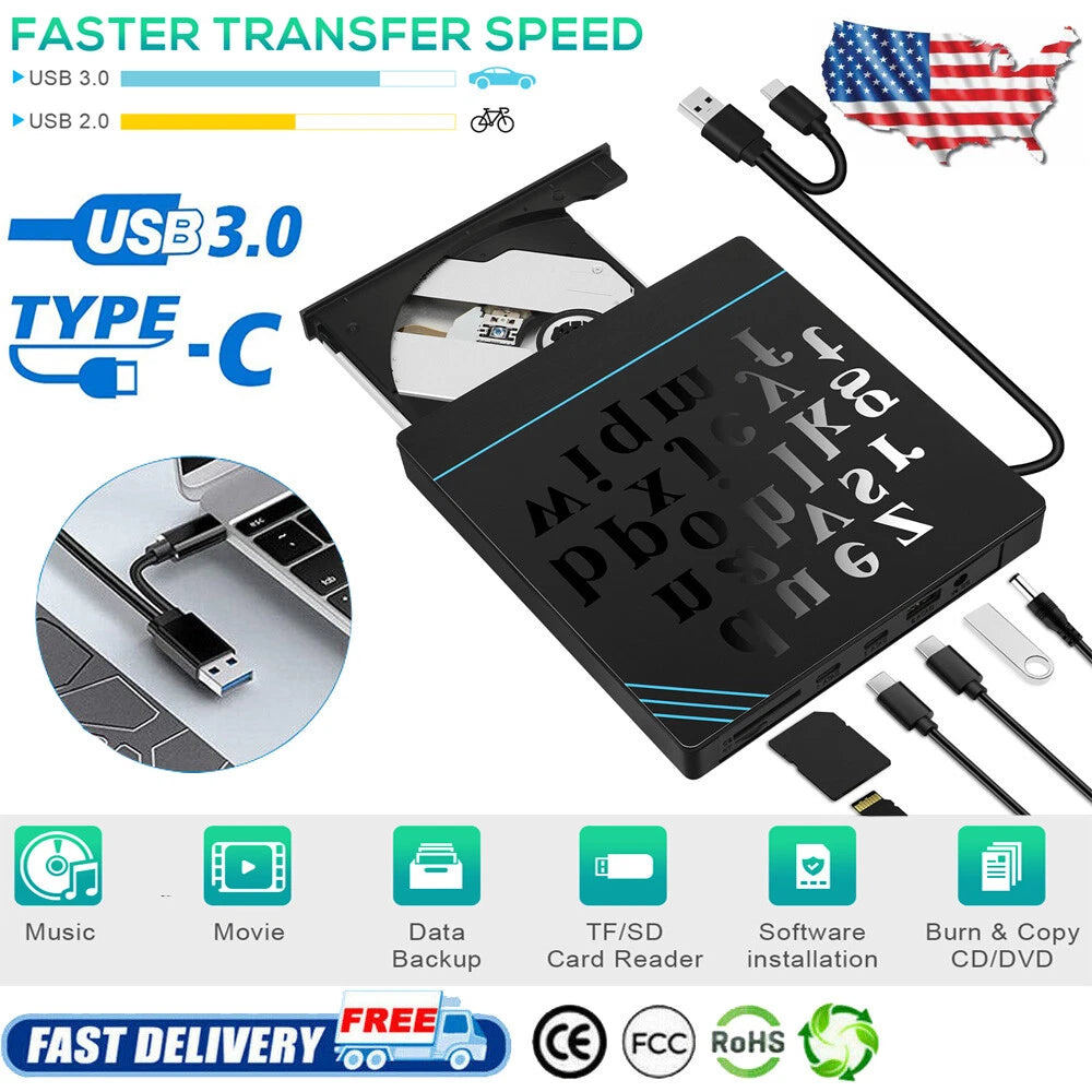 External CD DVD Drive USB Type C Adapter to USB 3.0 Superdrive DVD CD US