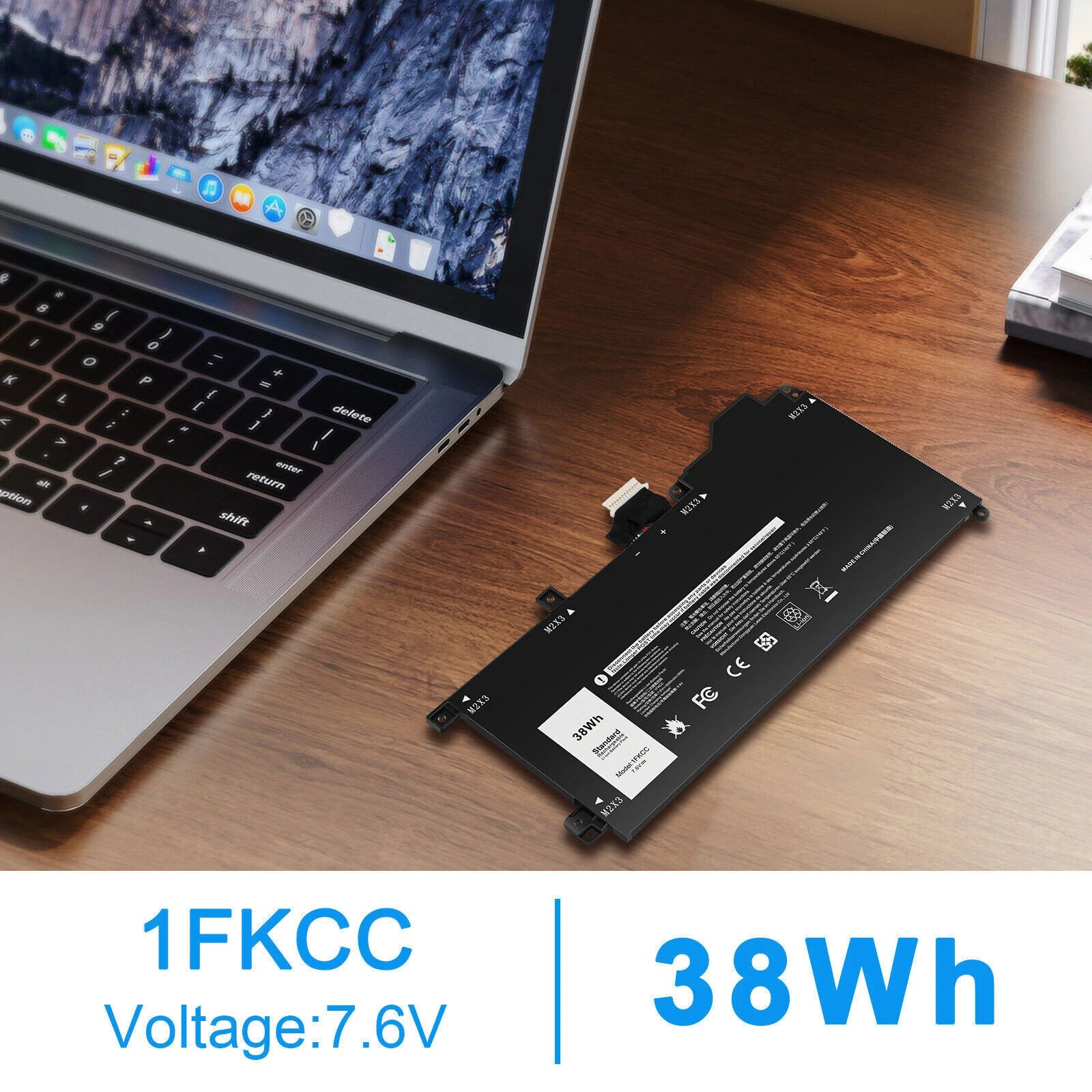 ?Replace 1FKCC Battery For Dell Latitude 7200 7210 2-in-1 KWWW4 9NTKM D9J00 38Wh