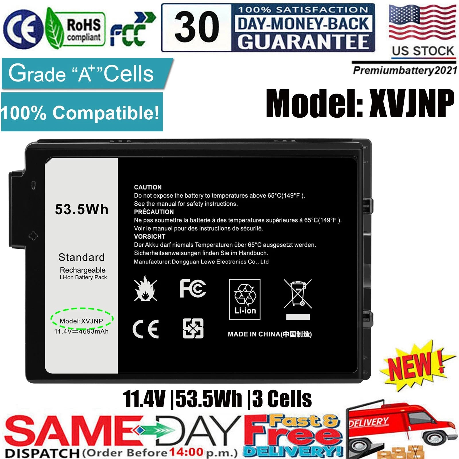 NEW XVJNP Battery For Dell Latitude 5430 7330 Rugged Extreme M0TN3 P148G P149G