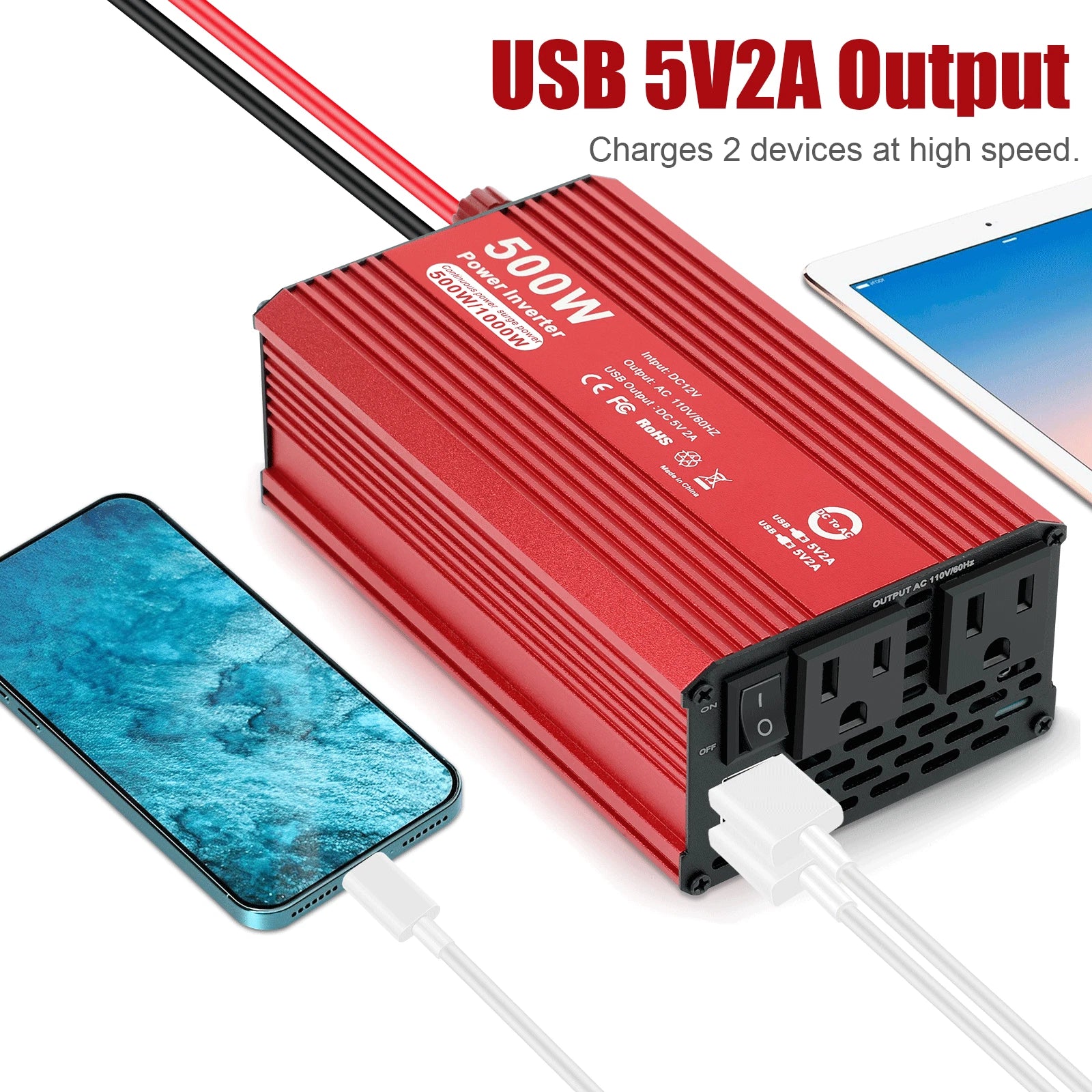 500W 1000W Sine Wave Power Inverter DC 12V to AC 110V Car Plug Truck RV Car Home