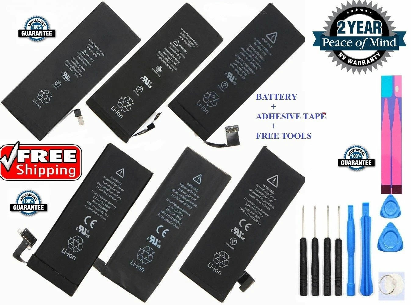 Lot 5 10 20 Replacement Internal Battery For iPhone 6S+ 7 8+ XR 12 13 14 15 PRO