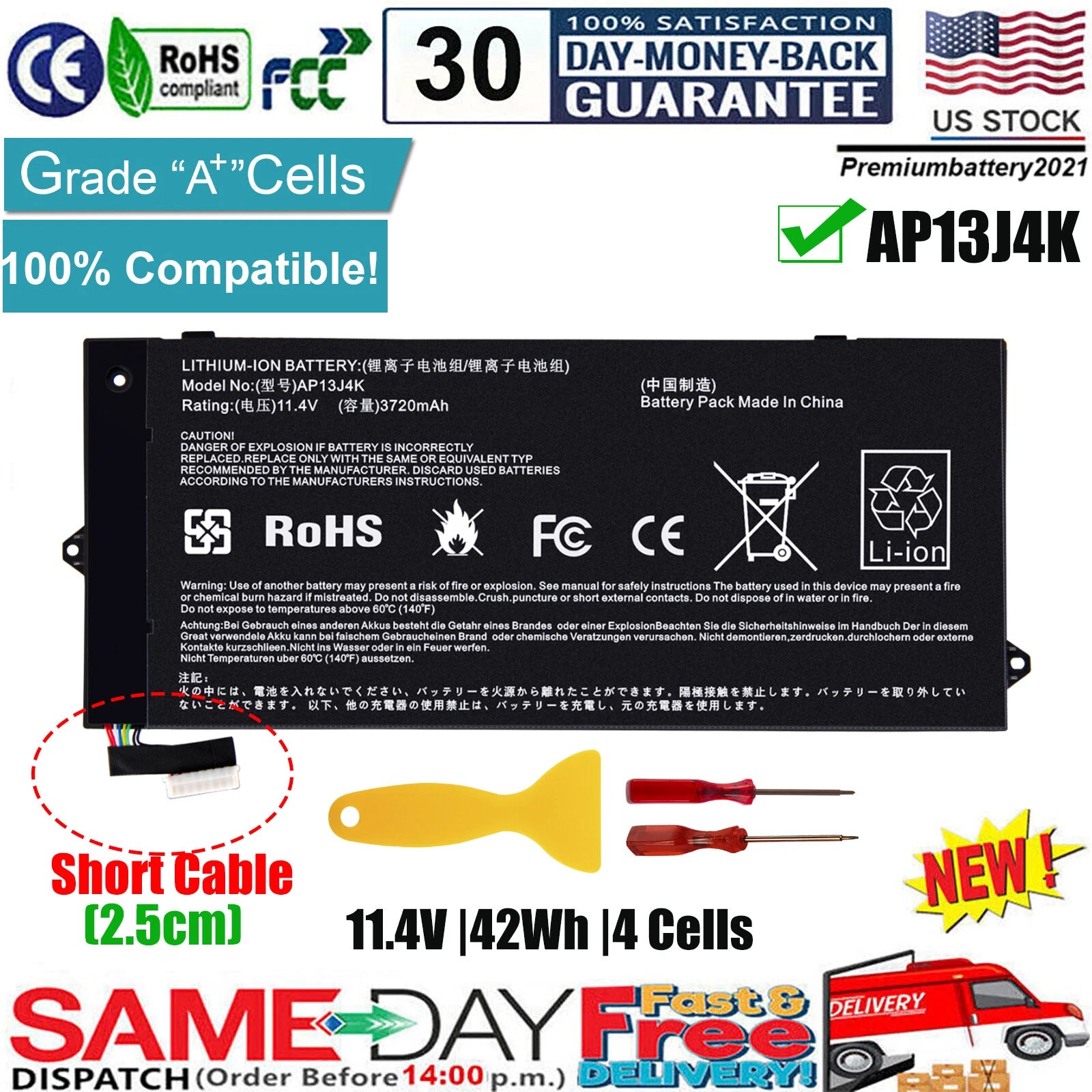 AP13J4K AP13J3K Battery for Acer Chromebook C720 C720P C740 KT.00304.001 4Cells