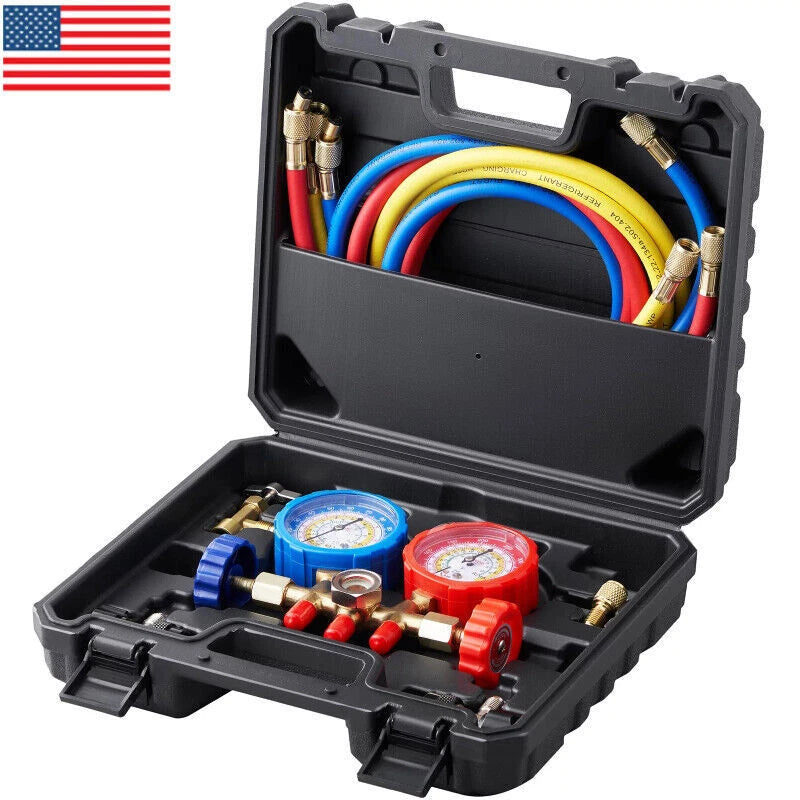 AC Manifold Gauge Set R134A R22 R12 R502 Refrigeration Refrigerator Hose Case