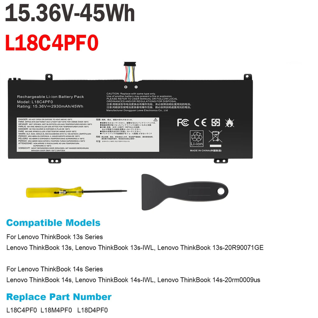 ??Battery L18C4PF0 L18M4PF0 L18D4PF0 For Lenovo ThinkBook 13S-IWL 14S-IWL 45Wh