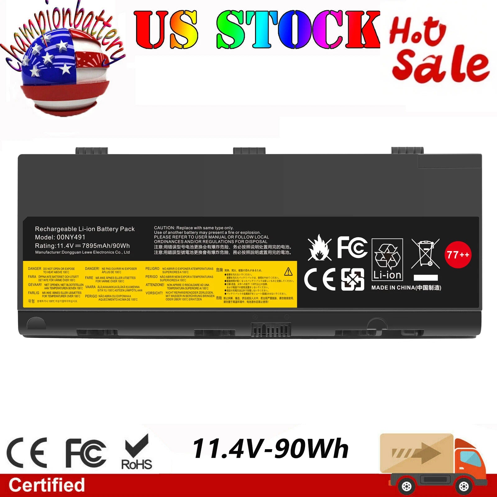 90Wh 77+ 00NY493 00NY492 NEW Laptop Battery For LENOVO Thinkpad P50 P51 P52