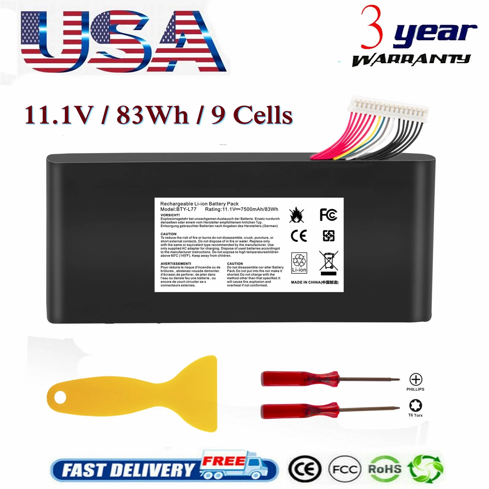 BTY-L77 Battery For MSI BTY-L77 MS-1781 MS-1782 MS-1783 MS-1785 GT72 2QD 2PE 2QE