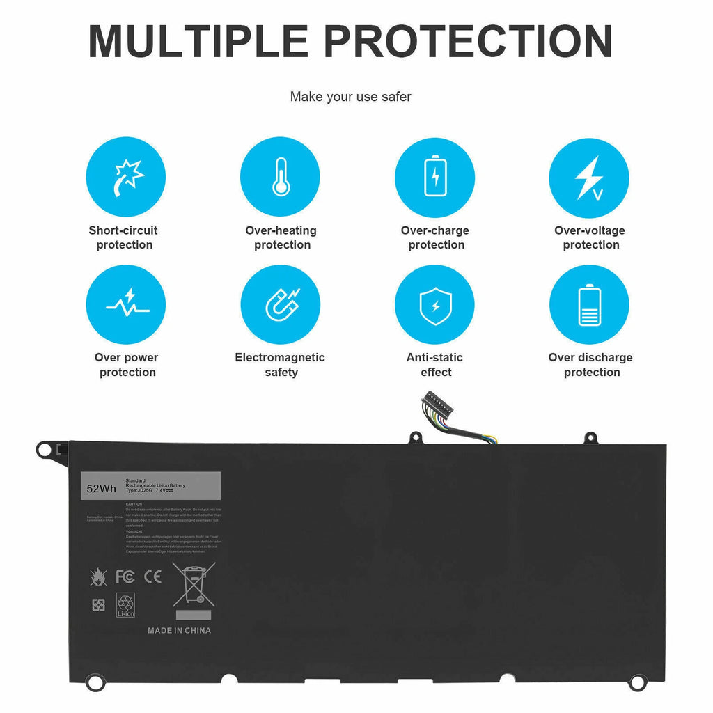 JD25G Battery For Dell XPS 13 9343 9350 13D-9343 90V7W JHXPY 5K9CP 0DRRP 52Wh