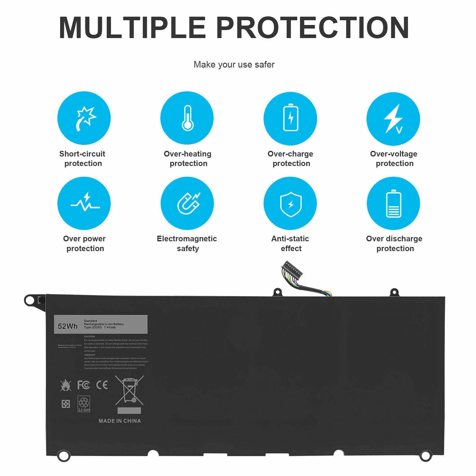 JD25G Battery For Dell XPS 13 9343 9350 13D-9343 90V7W JHXPY 5K9CP 0DRRP 52Wh