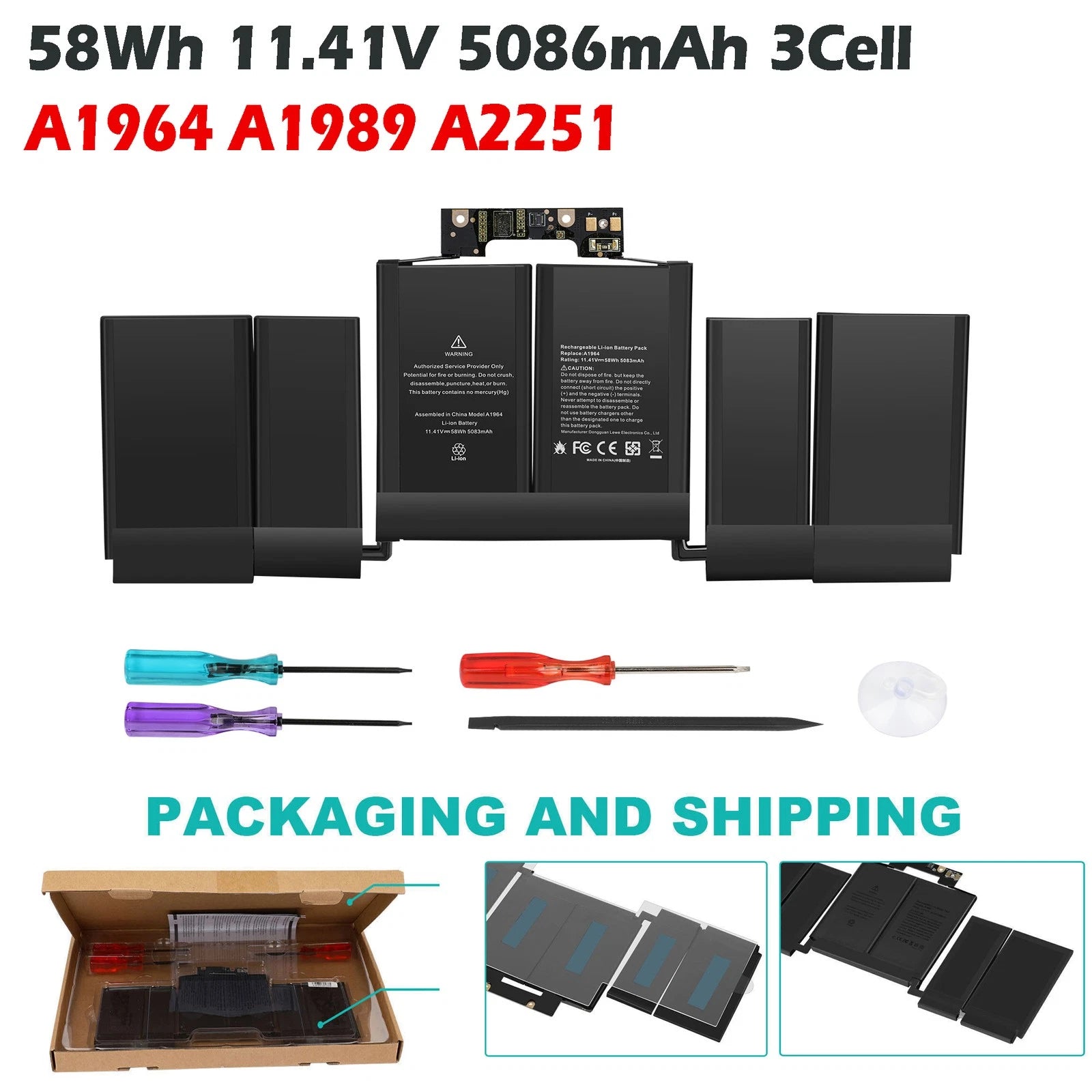 A1964 Battery for MacBook Pro 13" A1989 Mid 2018 2019/A2251 2020 EMC 3214 5086mA