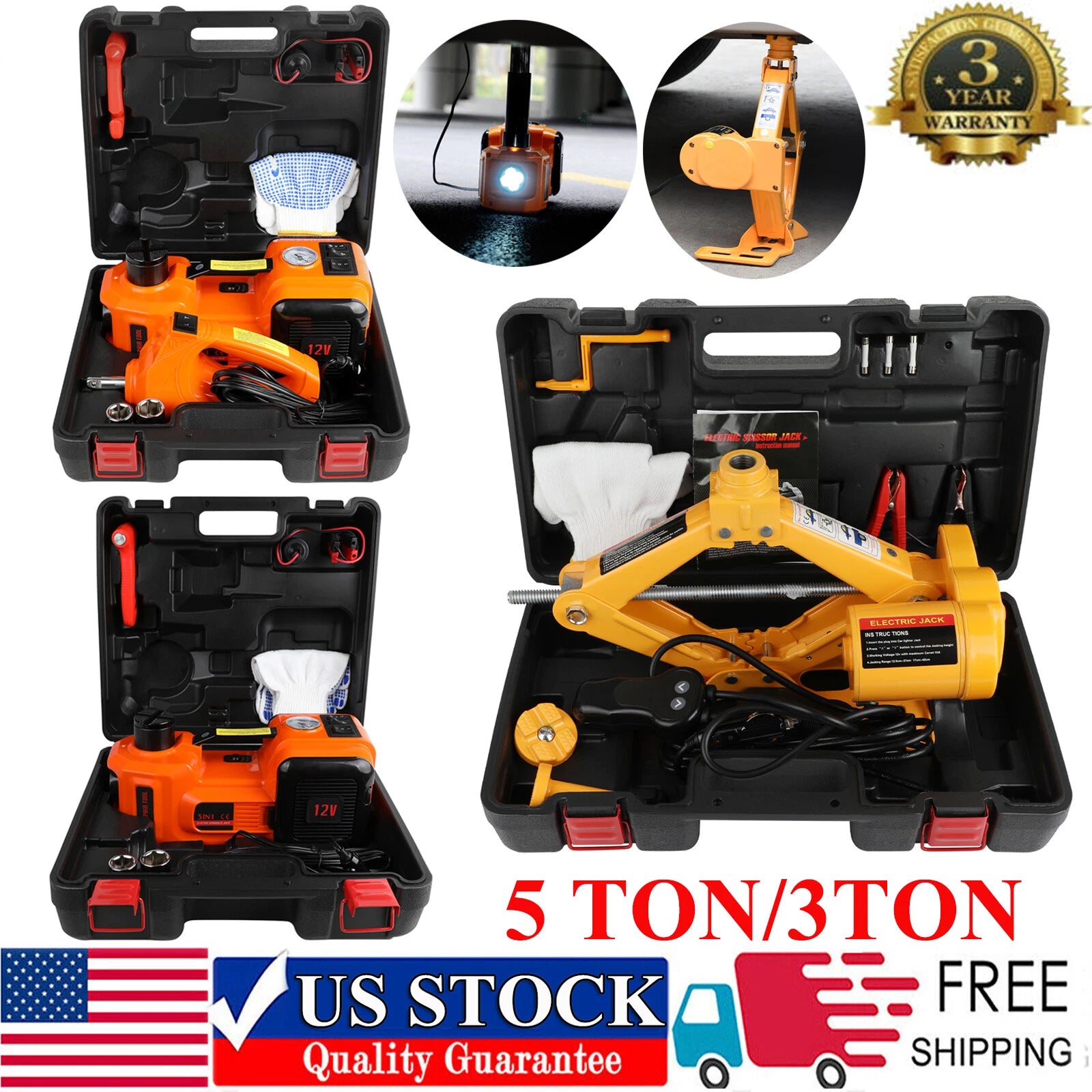 Electric Hydraulic Floor Jack Car Lift 3 Ton 5 Ton 12V DC Impact Wrench Inflator