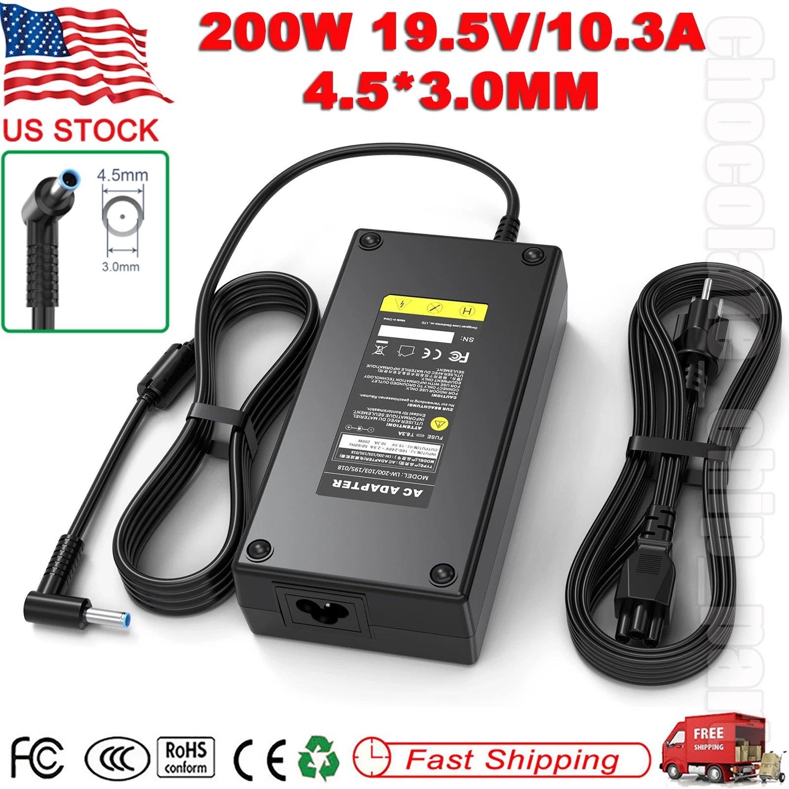 For HP 19.5V 200W AC Power Adapter Charger HP ZBook 17 G3 G4 Omen Slim Blue Tip