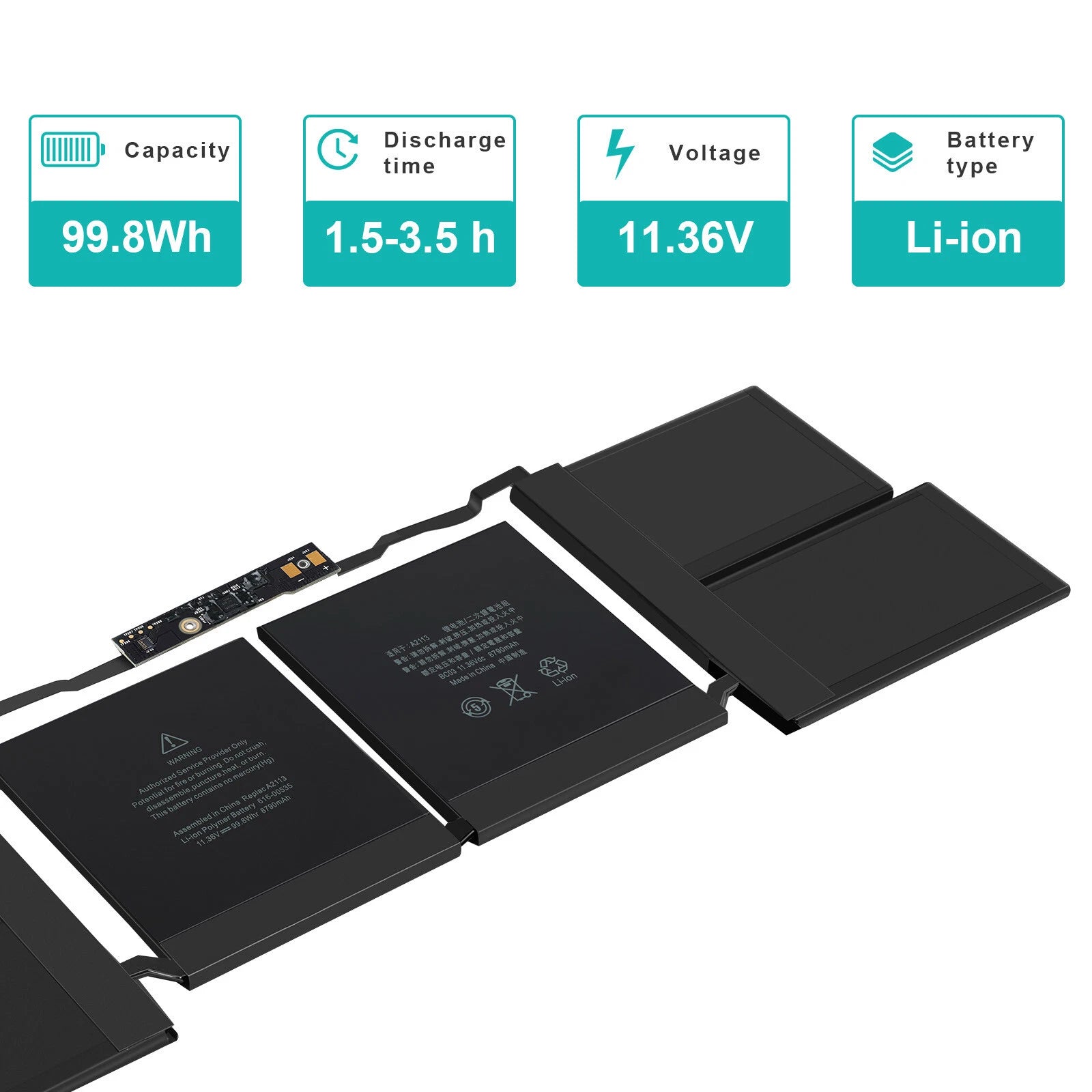 A2113 Laptop Battery For Apple Macbook Pro A2141 16'' Inch 2019 610-00533