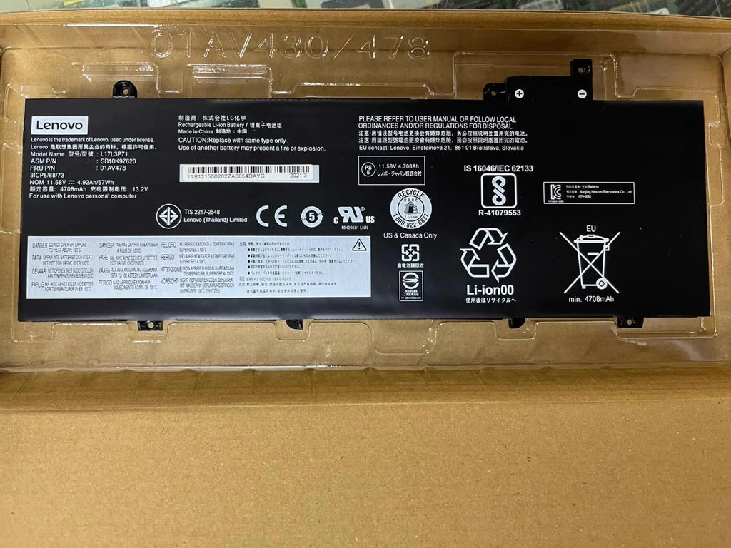 OEM 57WH 01AV478 Battery For Lenovo ThinkPad T480s L17L3P71 01AV479 L17M3P71 New