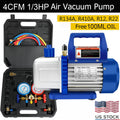 AC Manifold Gauge set Combo 4 CFM 1/3HP Air Vacuum Pump HVAC + R134A Kit AC A/C