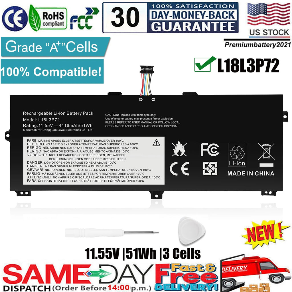 ?L18L3P72 L18M3P72 02DL021 Battery For Lenovo ThinkPad X390 X13 Yoga Gen 1 51Wh