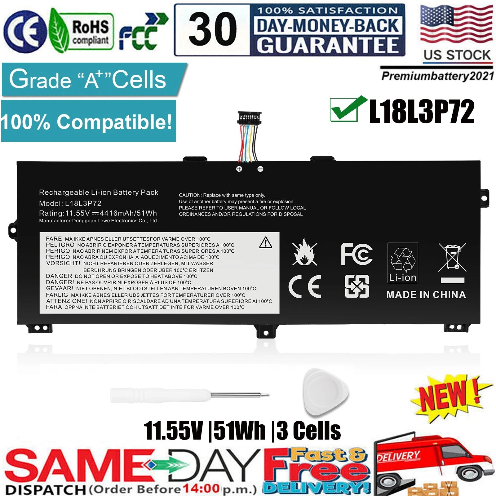?L18L3P72 L18M3P72 02DL021 Battery For Lenovo ThinkPad X390 X13 Yoga Gen 1 51Wh