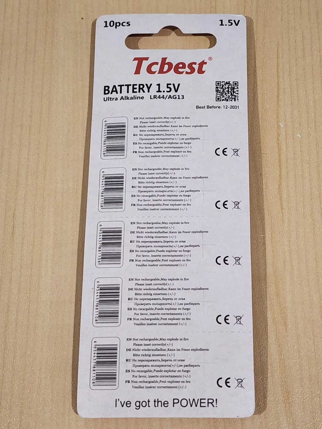 10 piece LR44 Tcbest 1.5v A76 L1154 AG13 357 New Alkaline Battery Expire 12/2031