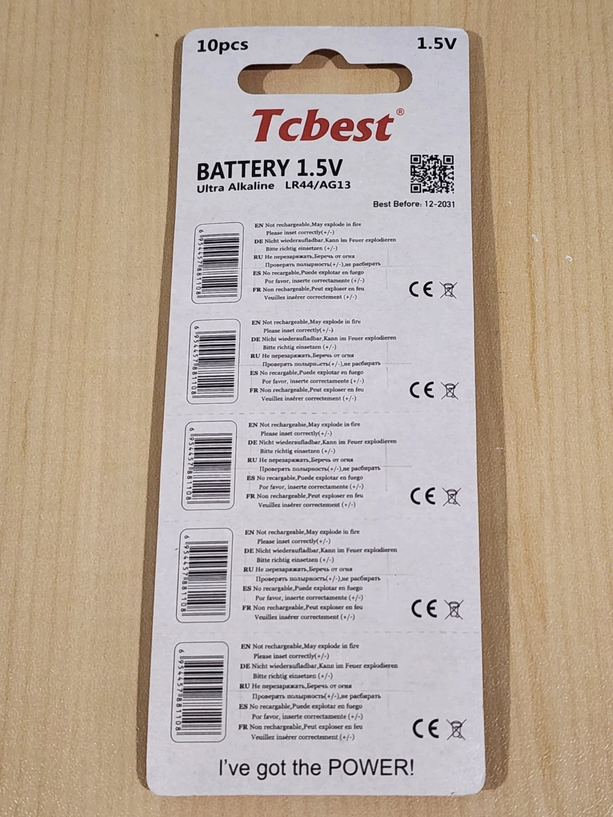 10 piece LR44 Tcbest 1.5v A76 L1154 AG13 357 New Alkaline Battery Expire 12/2031