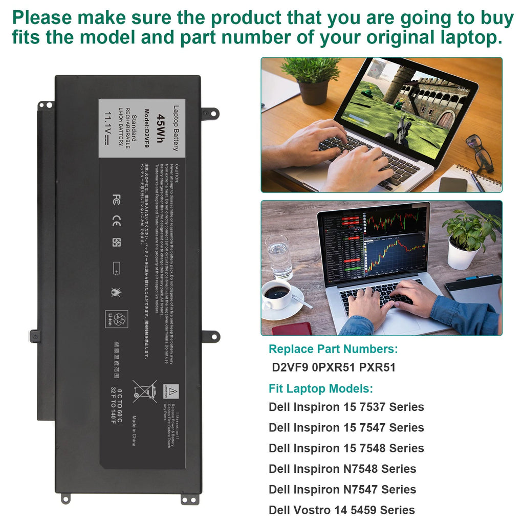 D2VF9 Battery For Dell Inspiron 15 7000 Series 7547 7548 0PXR51 PXR51 0YGR2V New