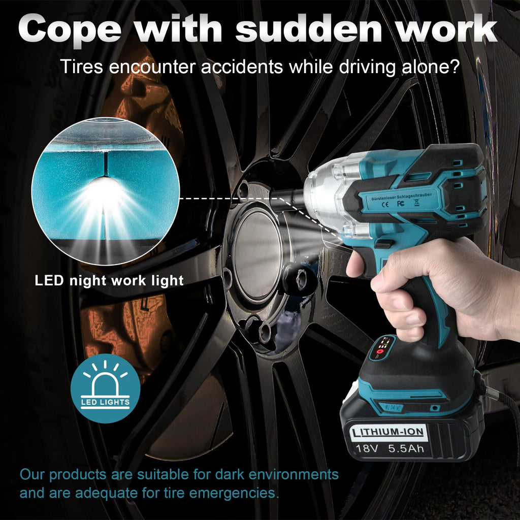 Cordless Brushless Electric Impact Wrench 1/2'' w/ 5.5Ah battery Power Driver