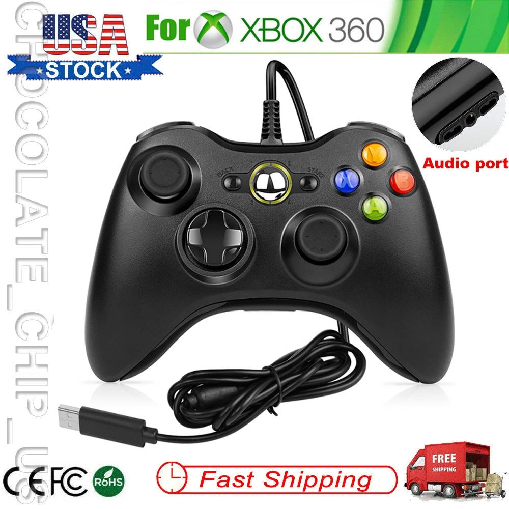 USB Wired Game Controller Gamepad for Microsoft XBOX 360 & PC WIN 7 8 10 Black