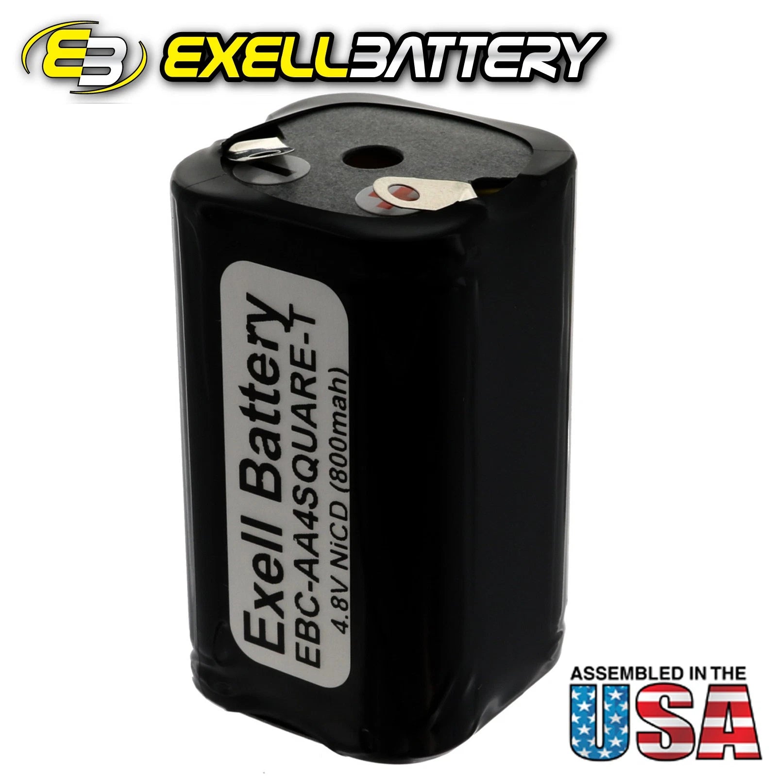 Exell Custom 4.8V 800mAh NiCd 4xAA Square Battery Pack with Tabs