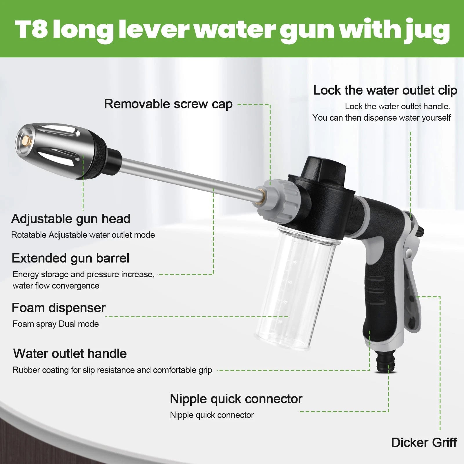 High Pressure 3 Water Spray Gun Nozzle Garden Hose Pipe Lawn Car Washing Metal
