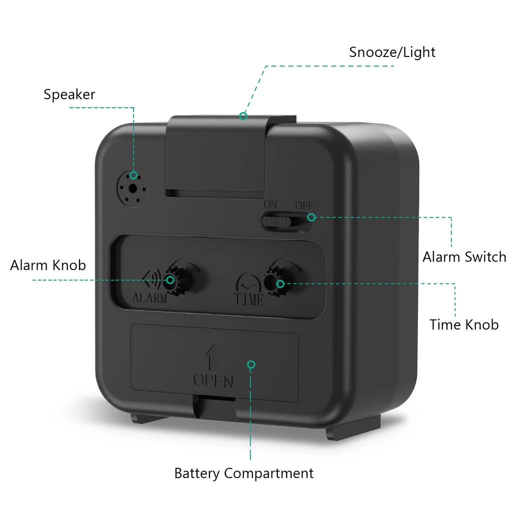 LED Desk Alarm Clock Nightlight Snooze Quiet Non Ticking Battery Powered Bedroom