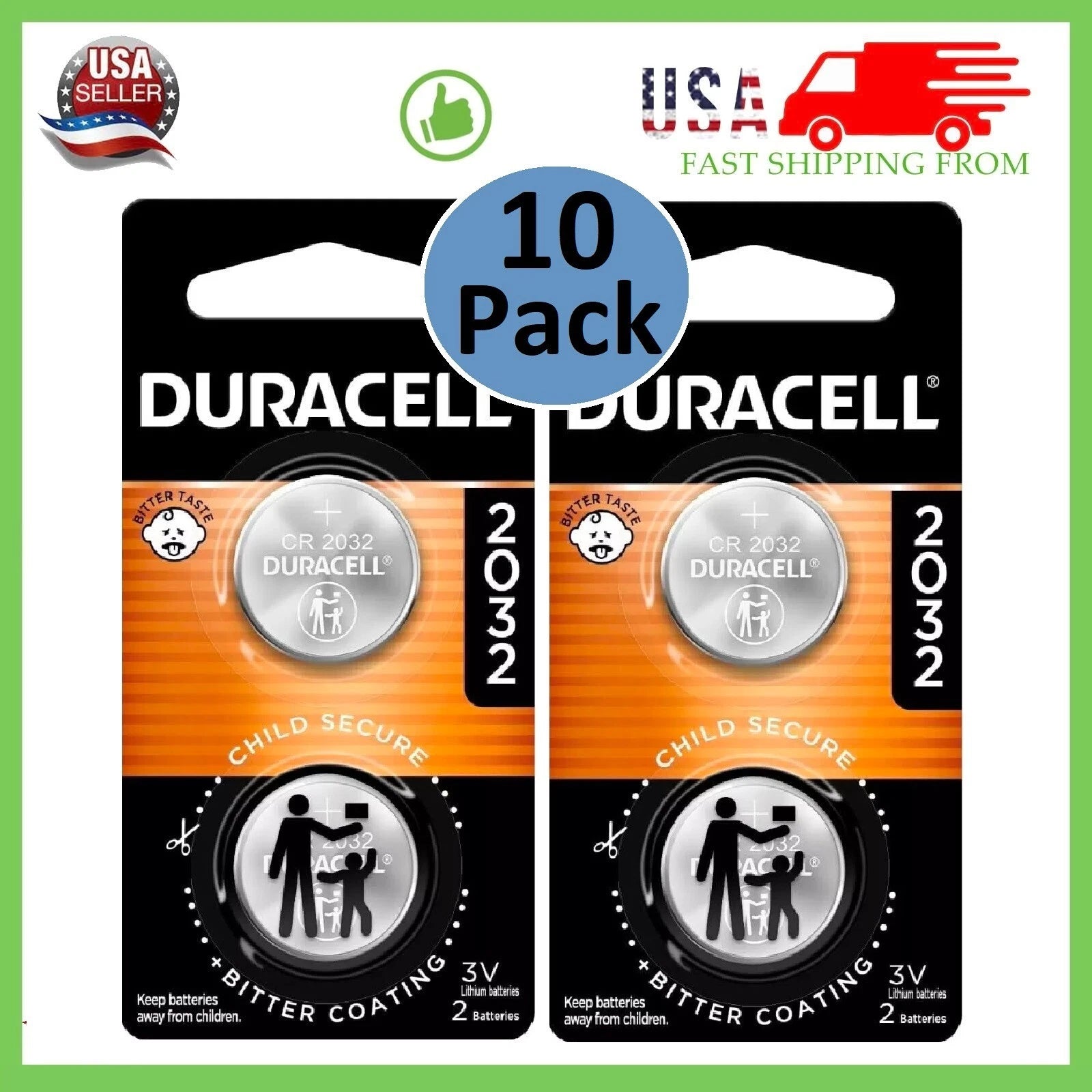 10 Pack Duracell 2032 CR2032 DL2032 CR Lithium Button Cell Battery Exp. Jan 2034