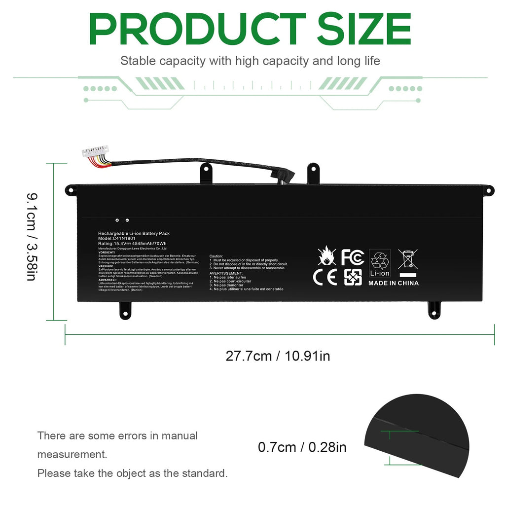 Battery C41N1901 For ASUS ZenBook Duo UX481F UX481FA UX481FAY UX4000FL 15.4V 70W