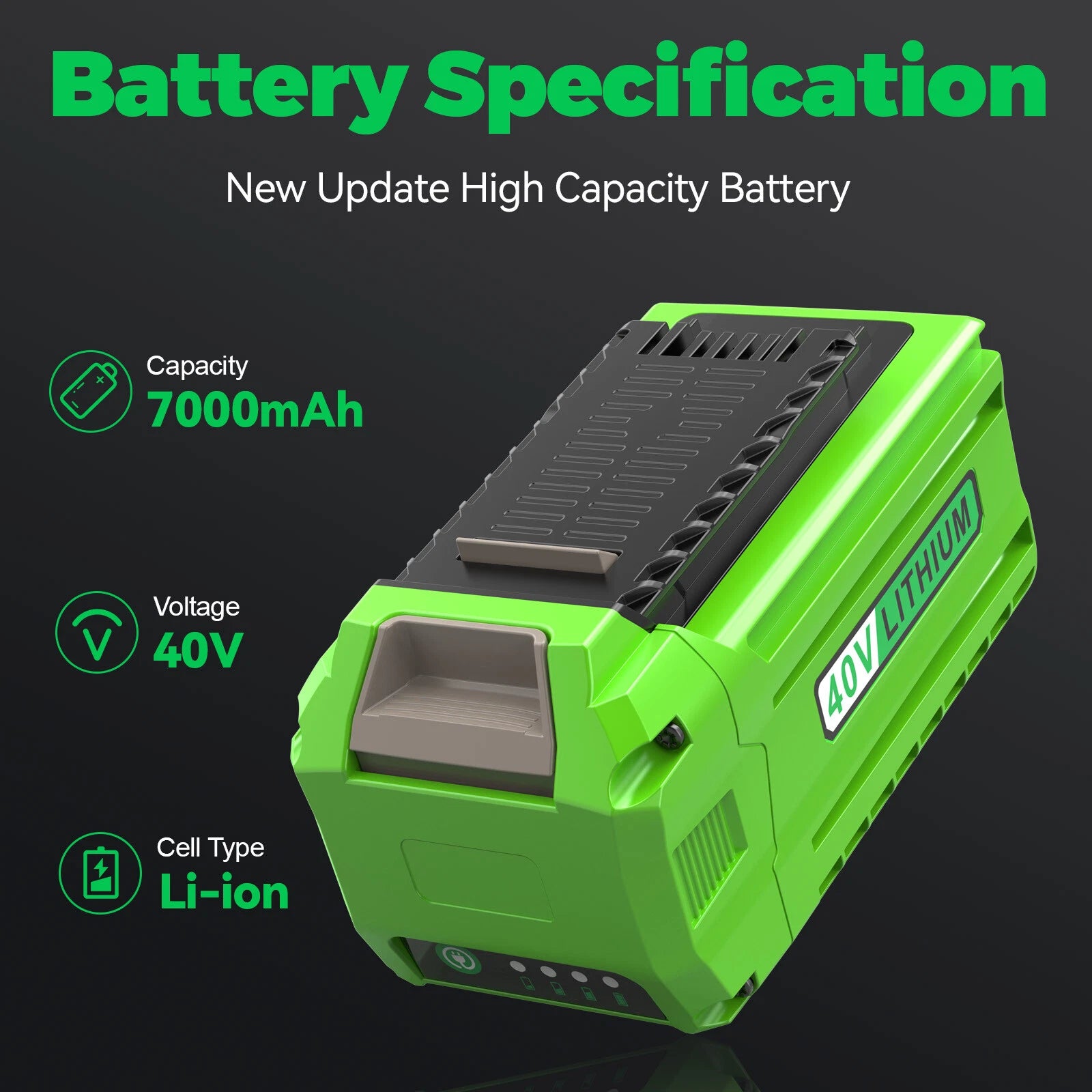 7.0Ah Battery For Greenworks G-MAX 40V Lithium Battery 29472 29462 29252 20202