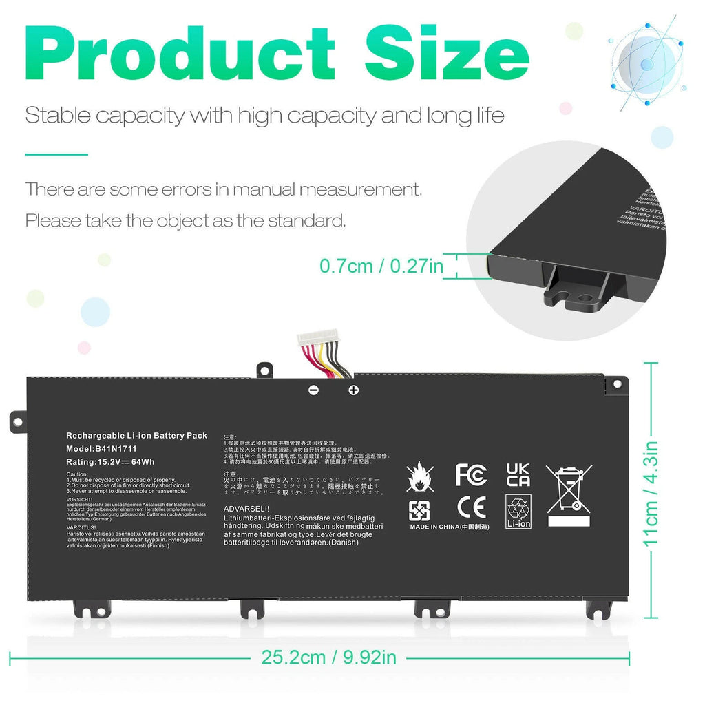 B41N1711 Battery For ASUS ROG STRIX GL503 GL703V TUF FX705 ZX63 ZX73 4 Cell